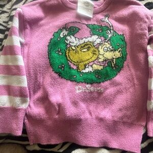 Dr. Seuss Pink and White Grinch Kids Sweater